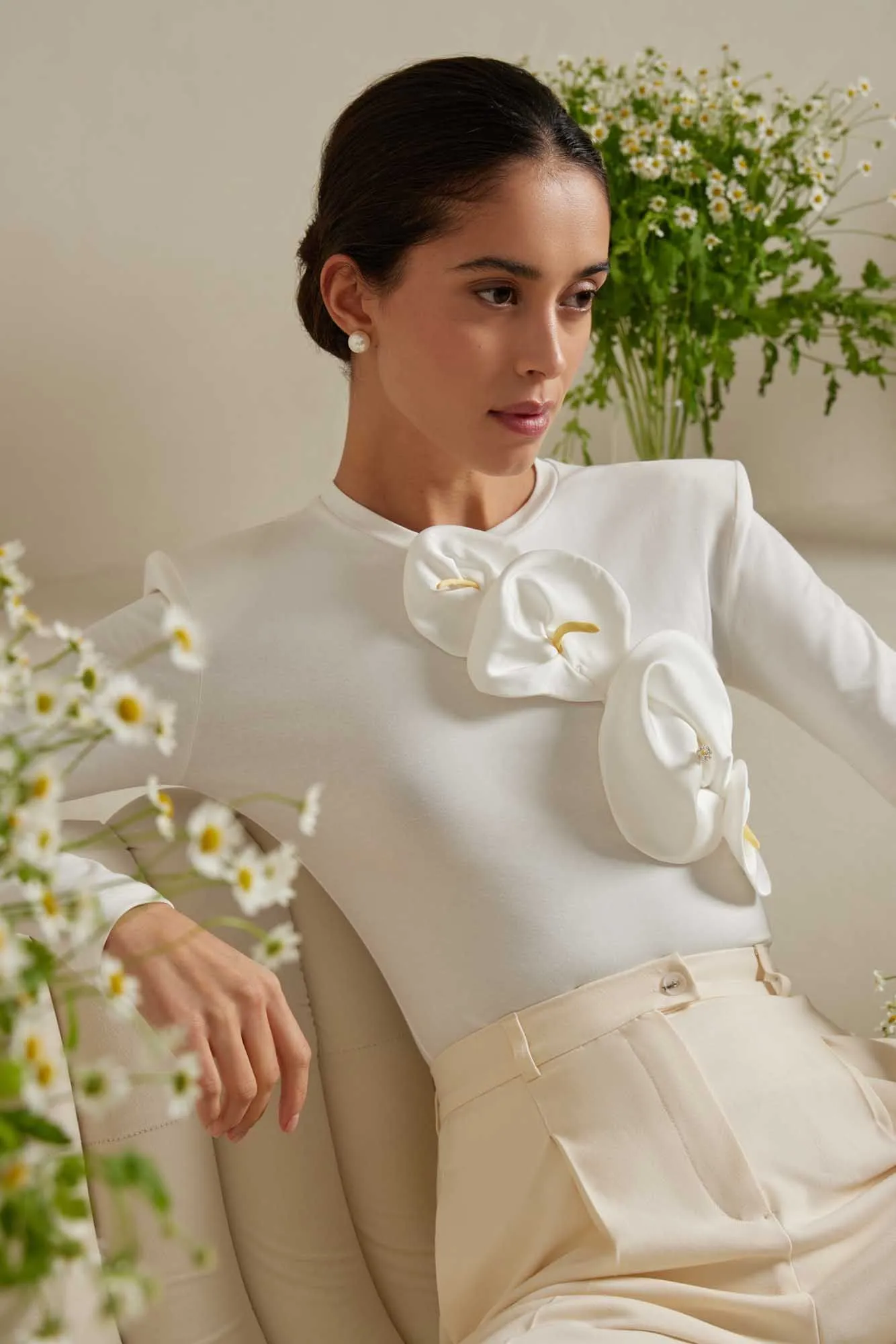 Боди из трикотажа с декором цветы