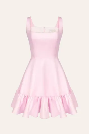 Платье мини на бретелях с воланом по низу