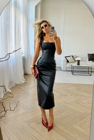 Юбка макси с разрезом из натуральной кожи