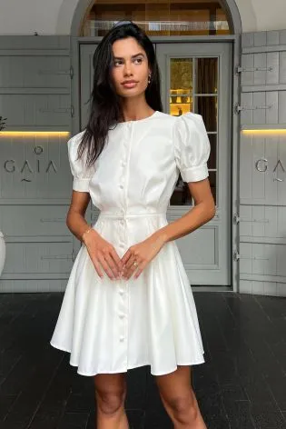 Платье мини из атласа на пуговицах с пышной юбкой