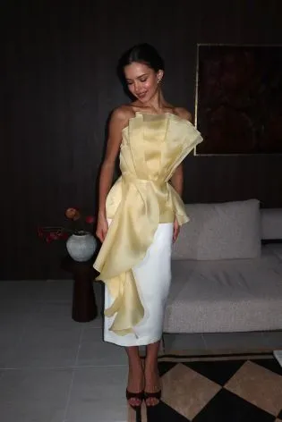 Топ - корсет с декором листья и воланами