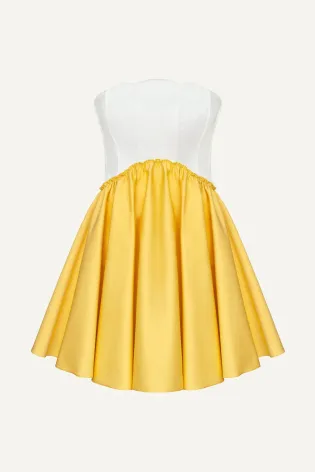 Платье-мини отрезное по линии талии и юбка со сборкой