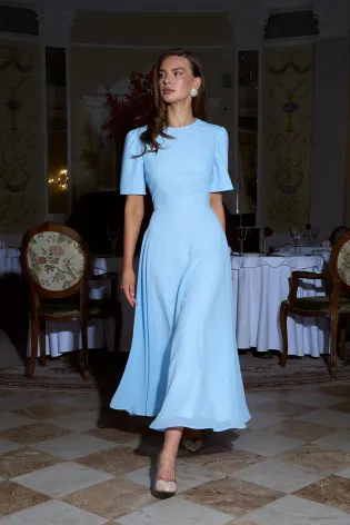 Платье миди из шифона со стразами