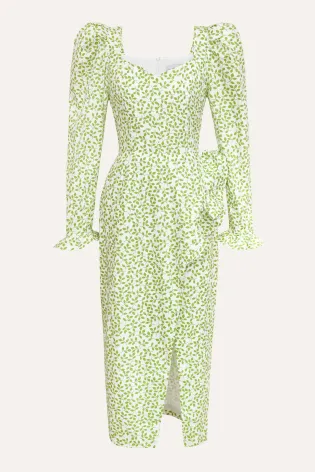 Платье-миди с длинным рукавом и воланами