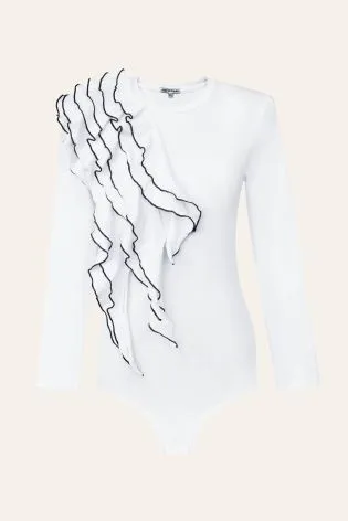 Боди из трикотажа с черными рюшами