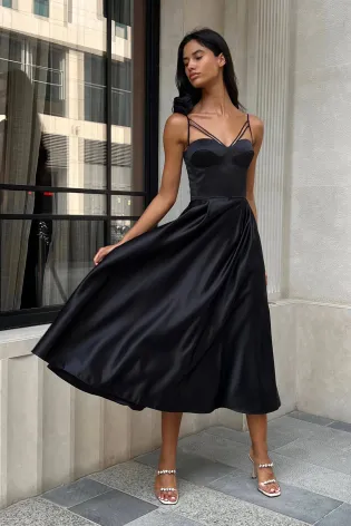 Платье-бюстье в длине миди с декором розы