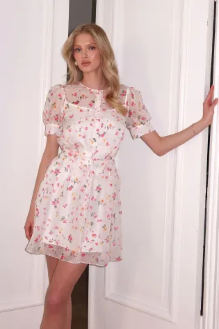 Платье мини из шифона на пуговицах