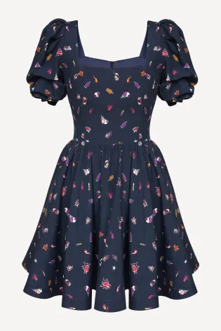 Платье-мини с квадратным вырезом и объемным рукавом