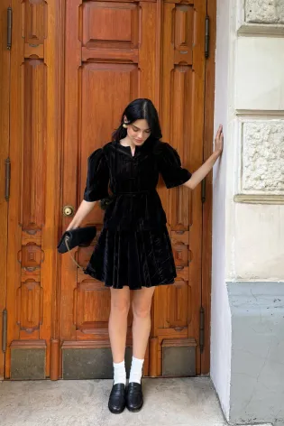 Юбка-мини из бархата со сборкой