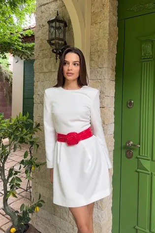 Платье мини с длинным рукавом и съемным поясом роза