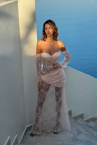 Платье-миди на корсетной основе из кружева 