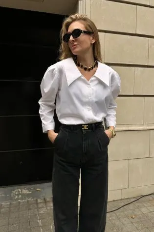 Рубашка из хлопка с пышным рукавом