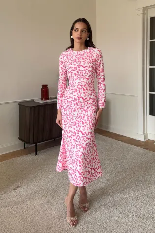 Платье миди с принтом длинным рукавом и юбкой «годе»