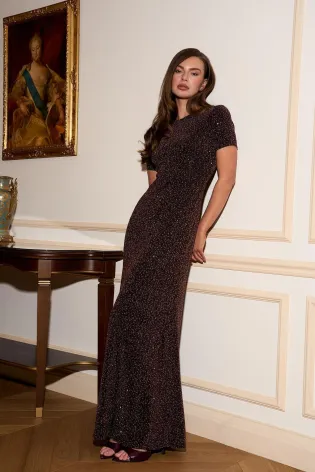 Платье макси из трикотажа со стразами