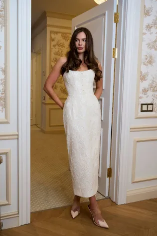 Юбка-миди прямая с кружевом