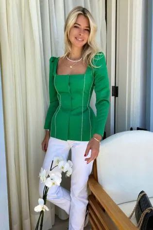 Топ из атласа с декором на рельефах