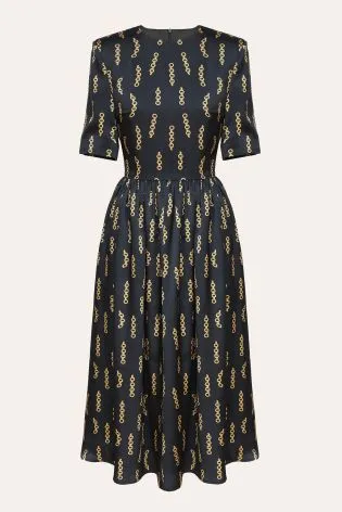 Платье-миди с коротким рукавом и юбкой на сборке