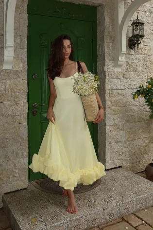 Платье-бюстье в длине миди со сборкой