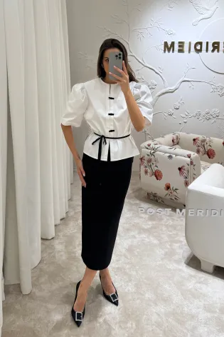 Блуза из хлопка с коротким рукавом на кнопках