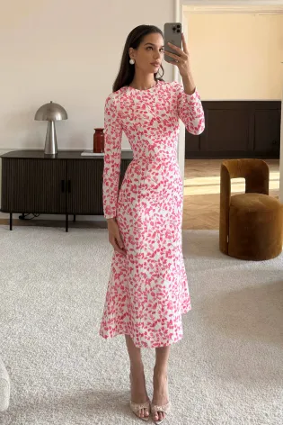 Платье миди с принтом длинным рукавом и юбкой «годе»