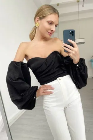 Кроп-топ бюстье с пышным рукавом