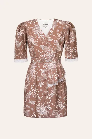 Платье-мини на пуговицах с кружевной отделкой и ремнем