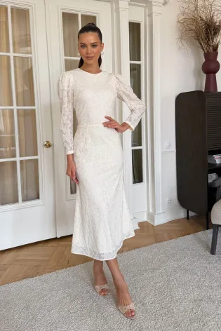 Платье миди с объемным рукавом из трикотажа