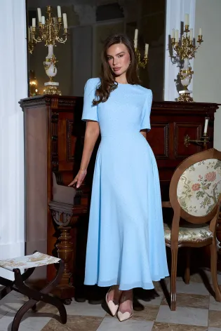 Платье миди из шифона со стразами