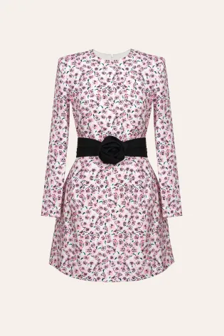 Платье мини с длинным рукавом и съемным поясом роза