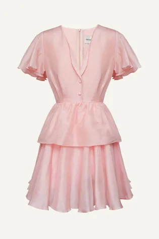 Платье - мини с баской и рукавами- воланами