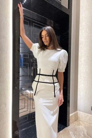 Платье-миди из вискозы с объемными рукавами