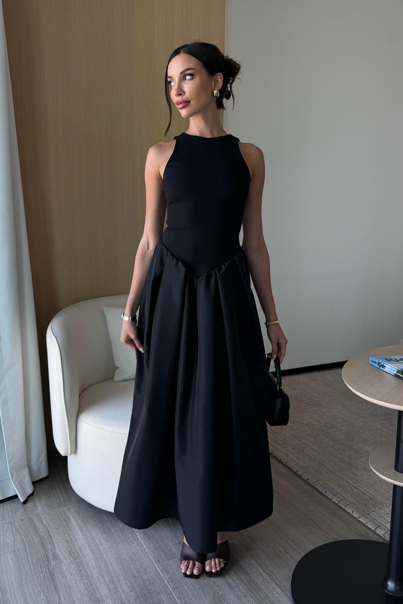 

Платьe-миди с пышной юбкой, Черный, Платьe-миди с пышной юбкой