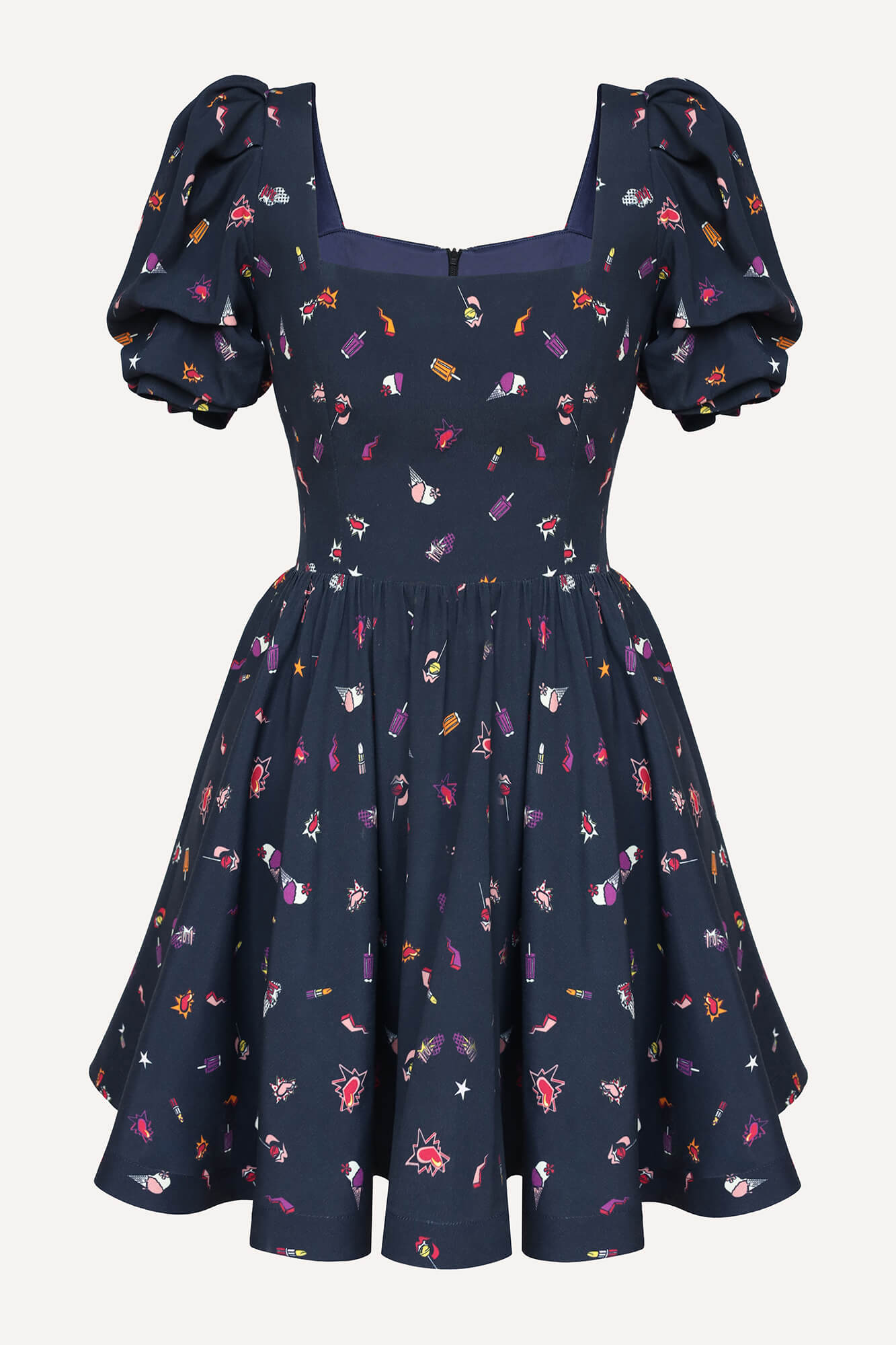 

Платье-мини с квадратным вырезом и объемным рукавом, Темно-синий, Платье-мини с квадратным вырезом и объемным рукавом