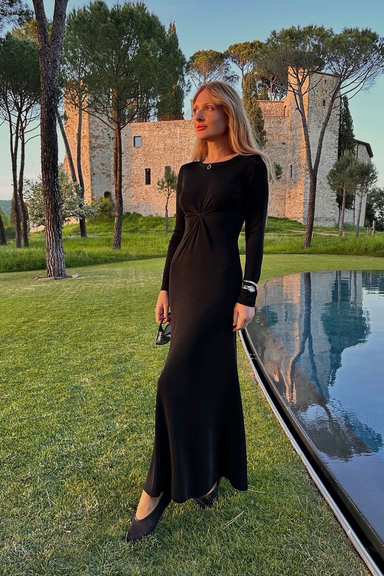 

Платье-макси из трикотажа с длинным рукавом, Черный, Платье-макси из трикотажа с длинным рукавом