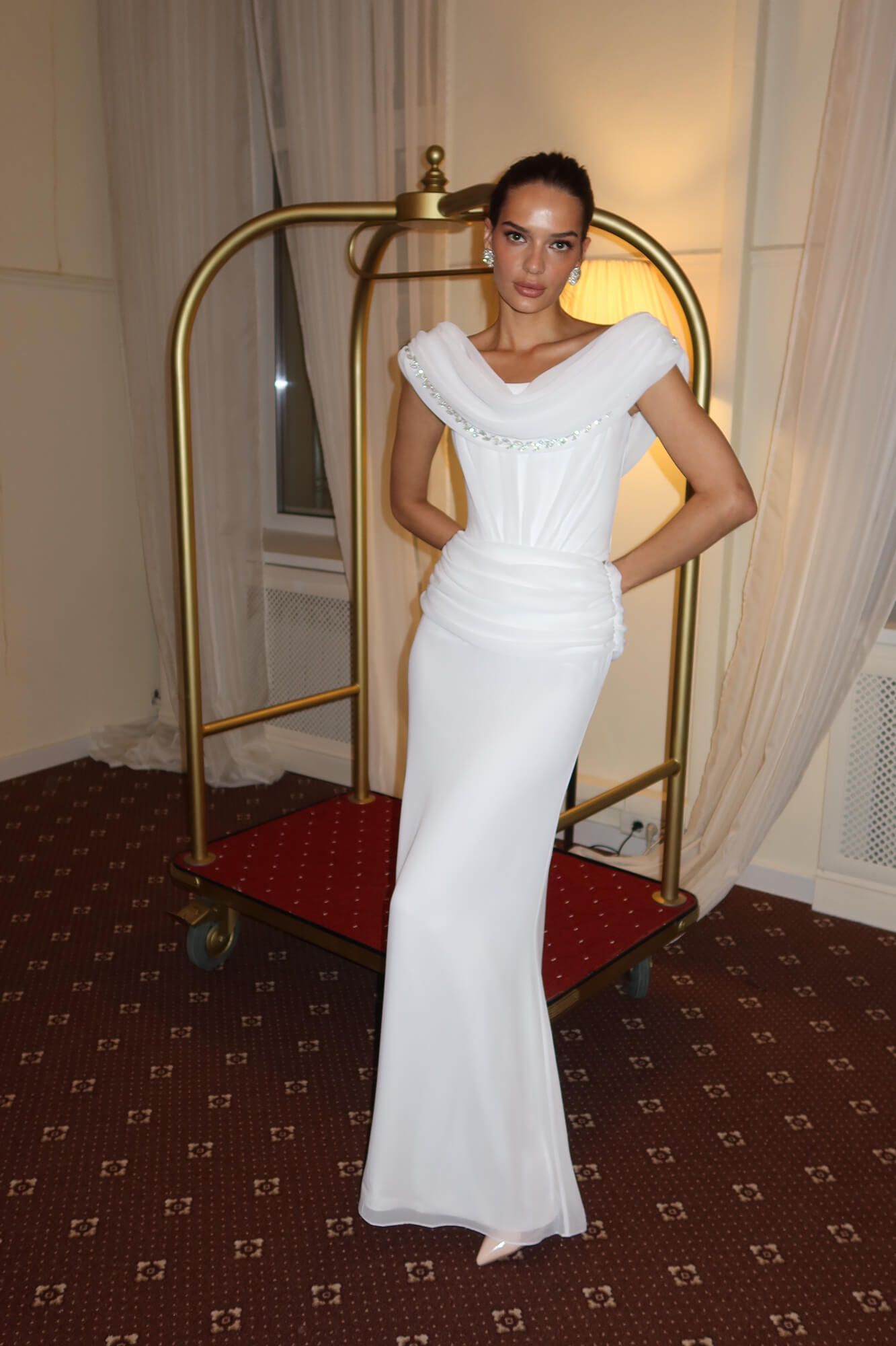 

Юбка - макси из шифона с драпировкой, Молочный, Юбка - макси из шифона с драпировкой