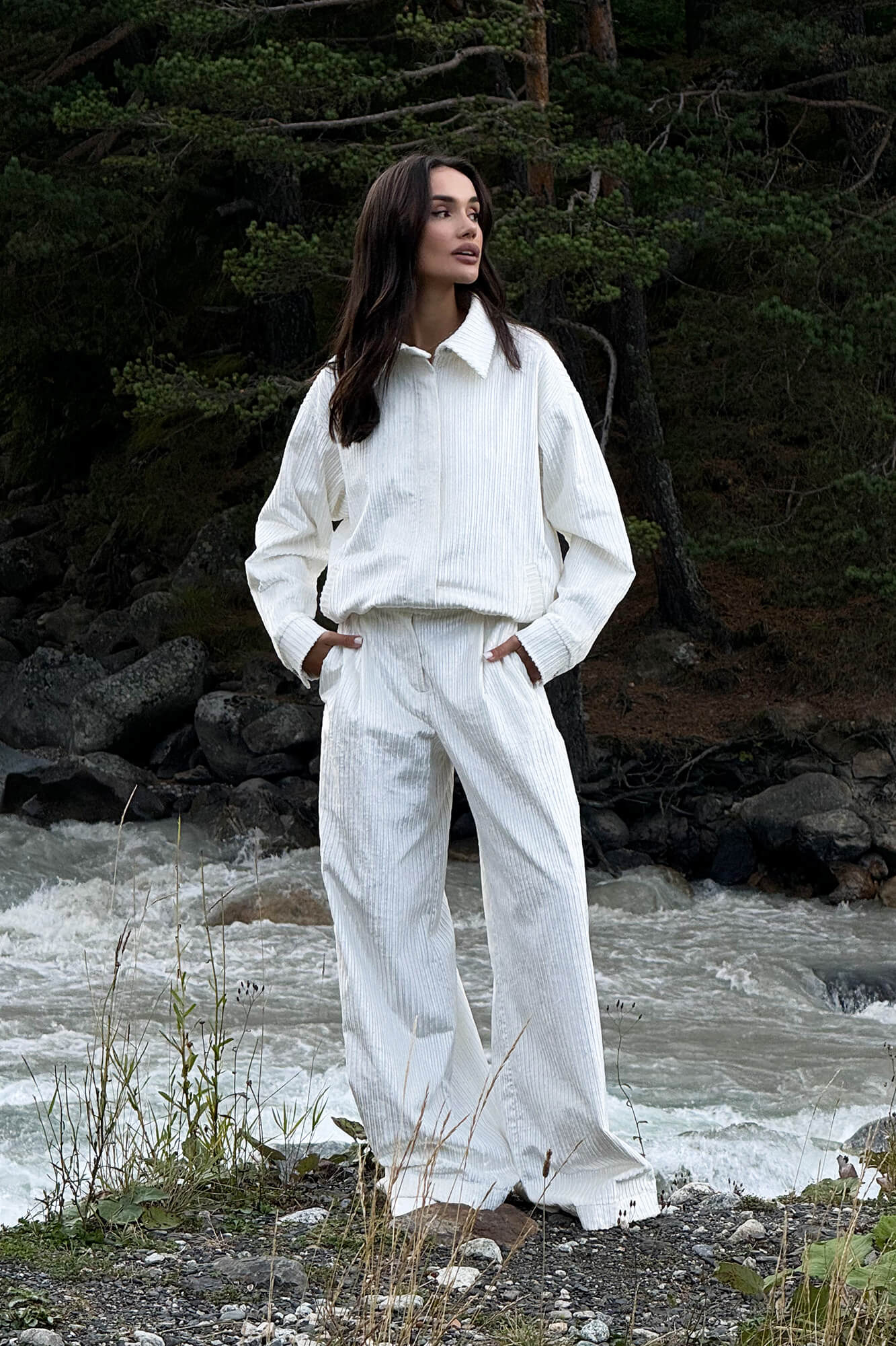 

Брюки широкие из вельвета, Молочный, Брюки широкие из вельвета