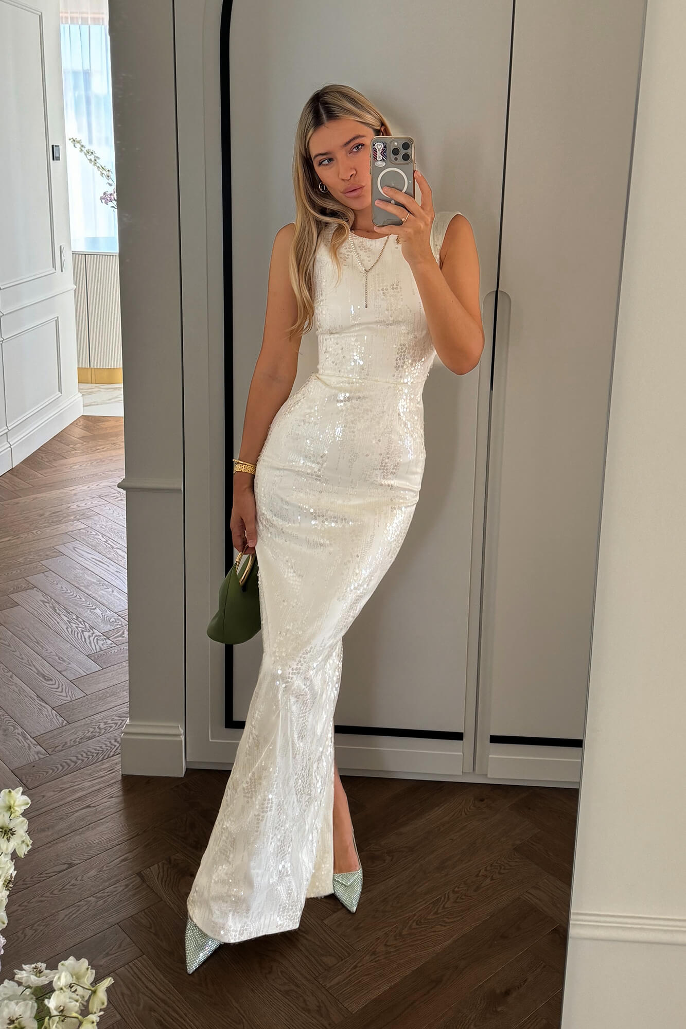 

Платье-футляр в длине макси с пайетками, Айвори, Платье-футляр в длине макси с пайетками