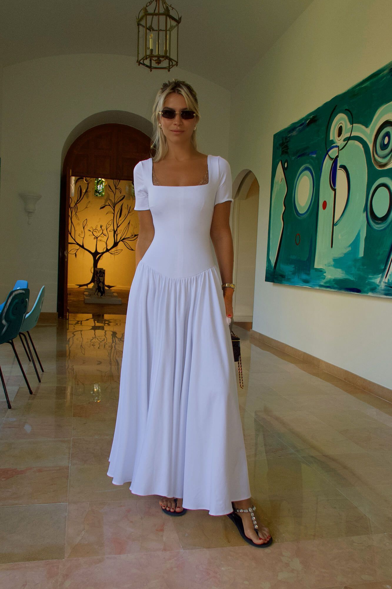 

Платье макси из трикотажа, Молочный, Платье макси из трикотажа