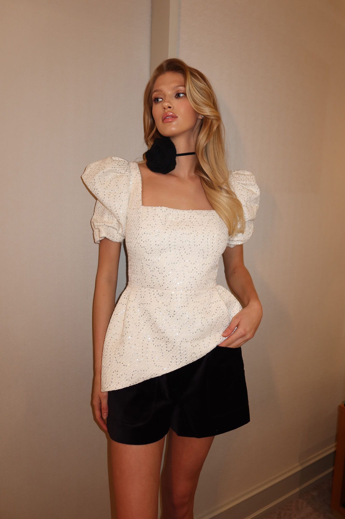 

Топ из твида с квадратным вырезом и коротким рукавом, Белый, Топ из твида с квадратным вырезом и коротким рукавом