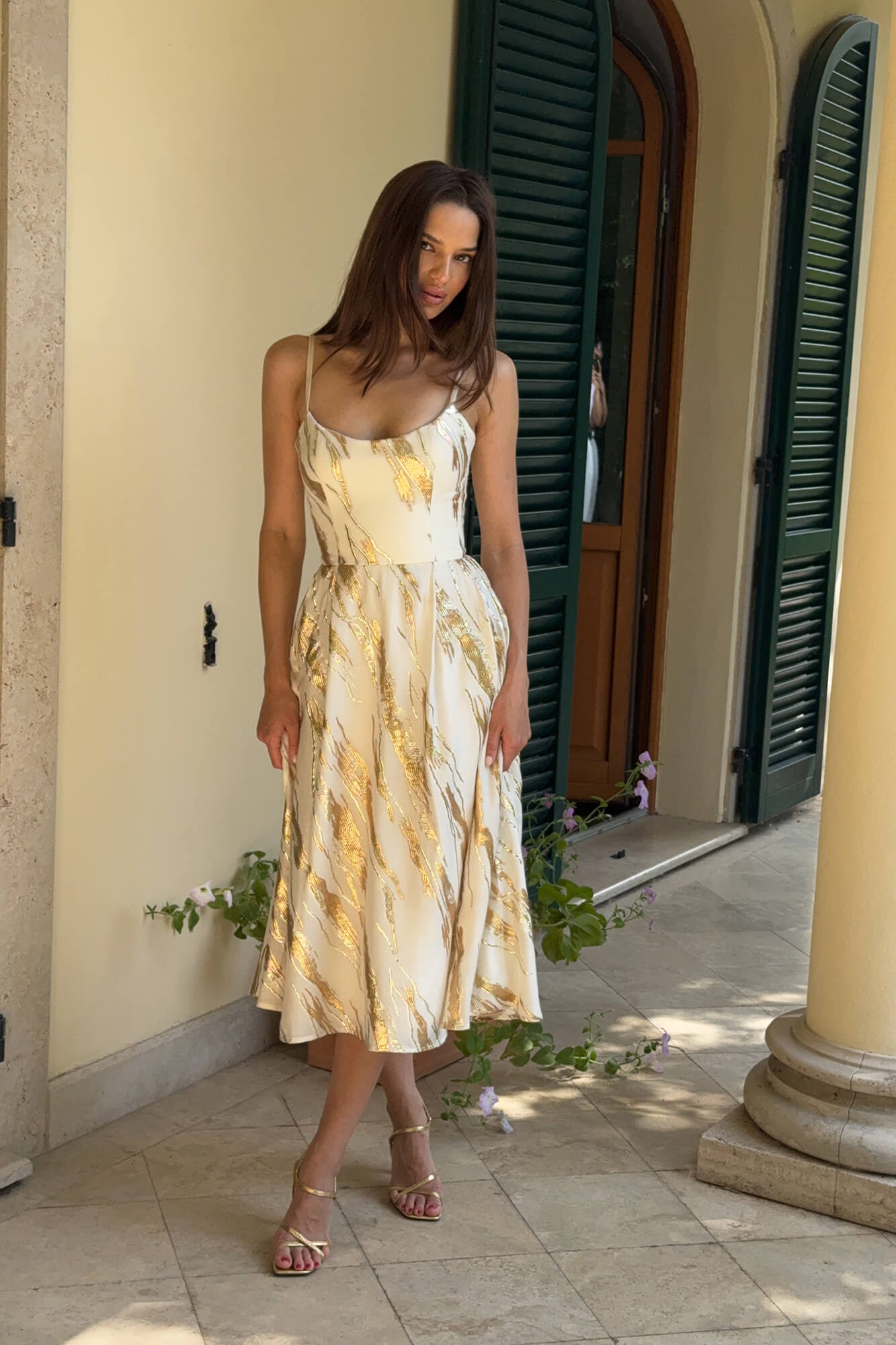 

Платье-миди на корсетной основе из жаккарда, Золото, Платье-миди на корсетной основе из жаккарда