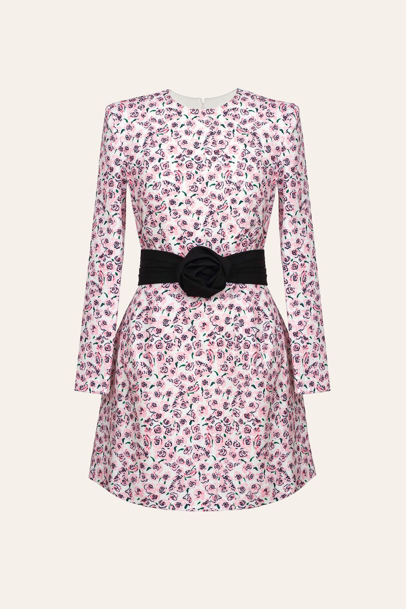 Платье мини с длинным рукавом и съемным поясом роза 23400₽