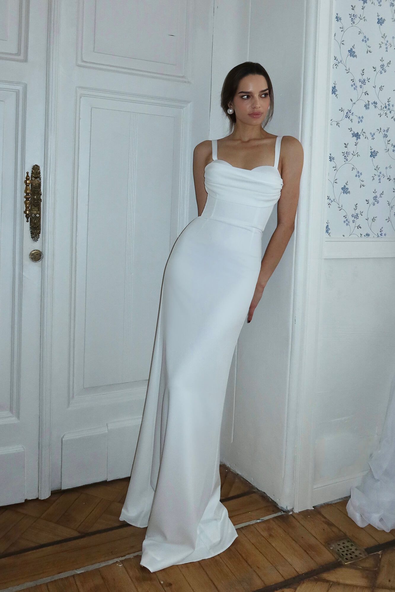 

Платье - макси со сборкой на лифе, Молочный, Платье - макси со сборкой на лифе