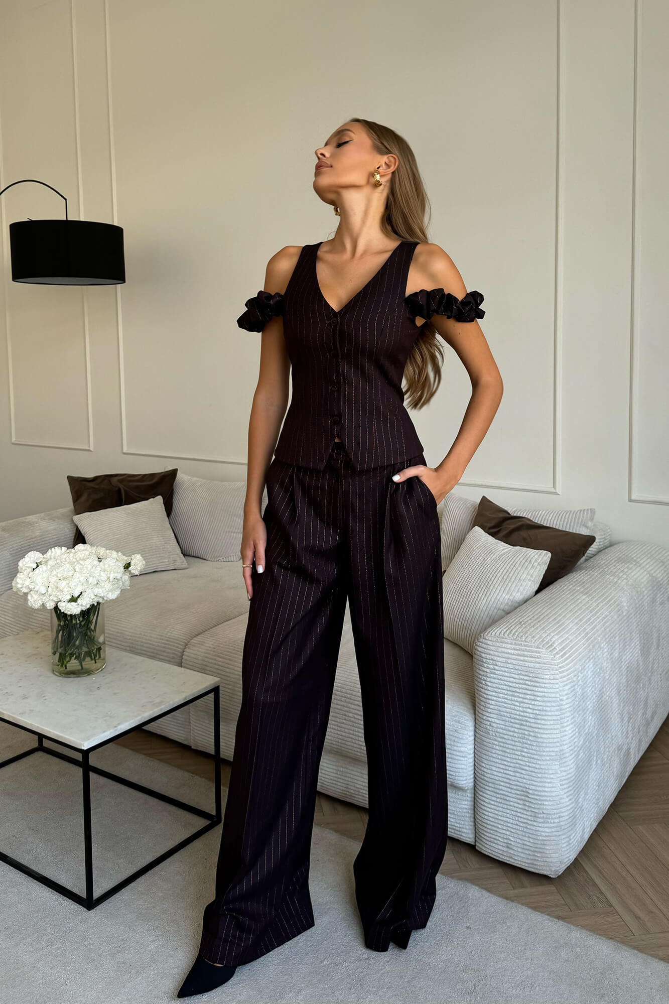 

Брюки широкие со складками, Винный, Брюки широкие со складками