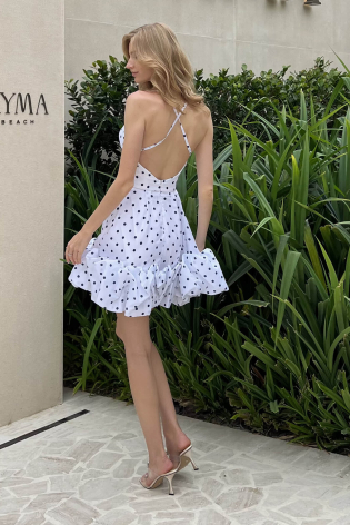 Платье-бюстье мини в горох со сборкой по низу