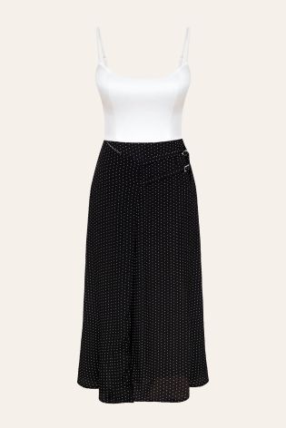 Платье-миди с атласным лифом и декоративными ремешками