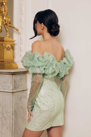 Платье-мини с длинным рукавом и сборкой "безе"