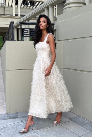 Платье -миди на прямом корсете и юбкой со складками