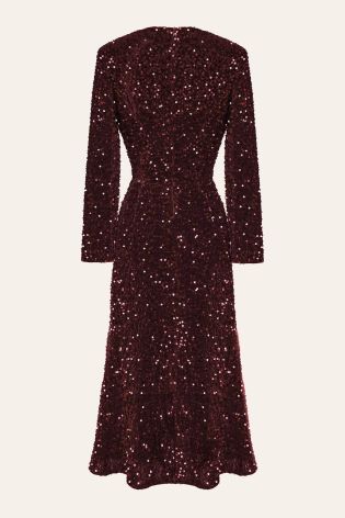 Платье-миди с длинным рукавом из бархата с пайетками