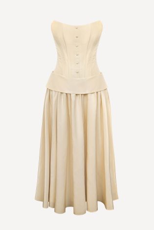 Корсет на пуговицах и юбка с отворотом